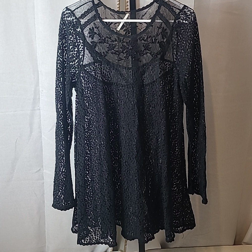 Free People Floral Mesh Lace Dress black Size Large - Picture 2 of 5